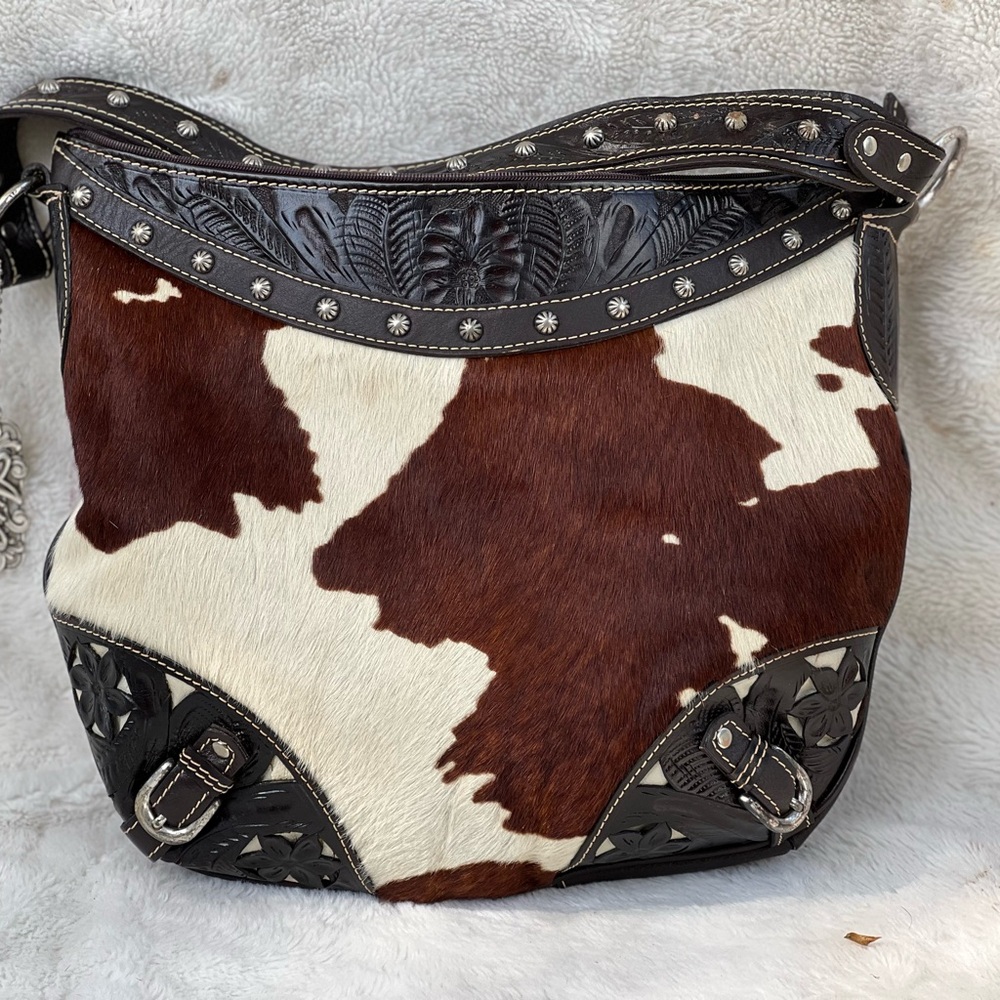 American West Cow Hair and Brown Leather Bag